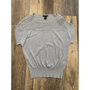 August Silk Women's Eyelet Detail Short Sleeve Top Sz Small